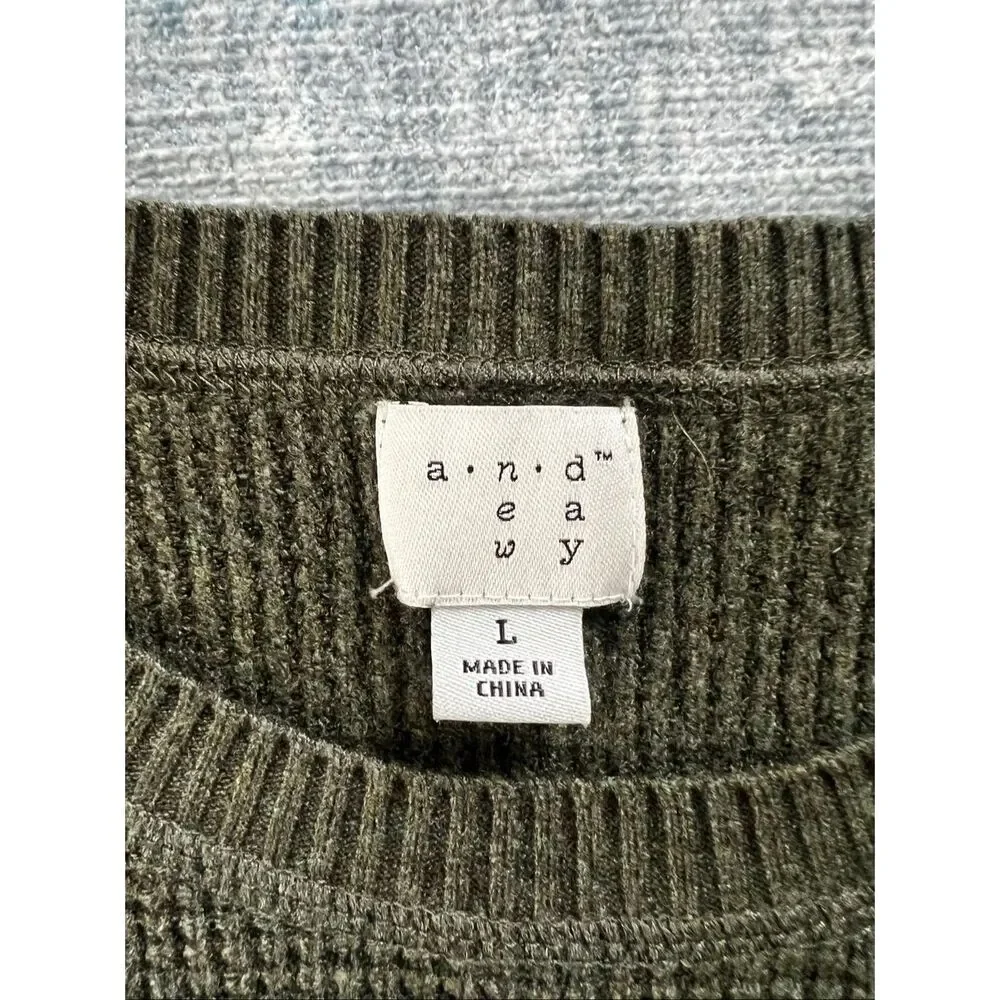 A New Day Olive Green Waffle Knit Long Sleeve Crew Neck Sweater Dress L - Picture 4 of 7